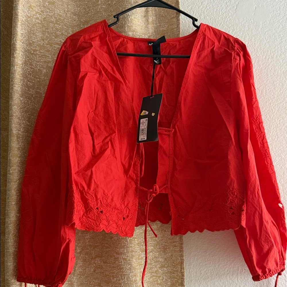 Red Women's Top with Lace Detail